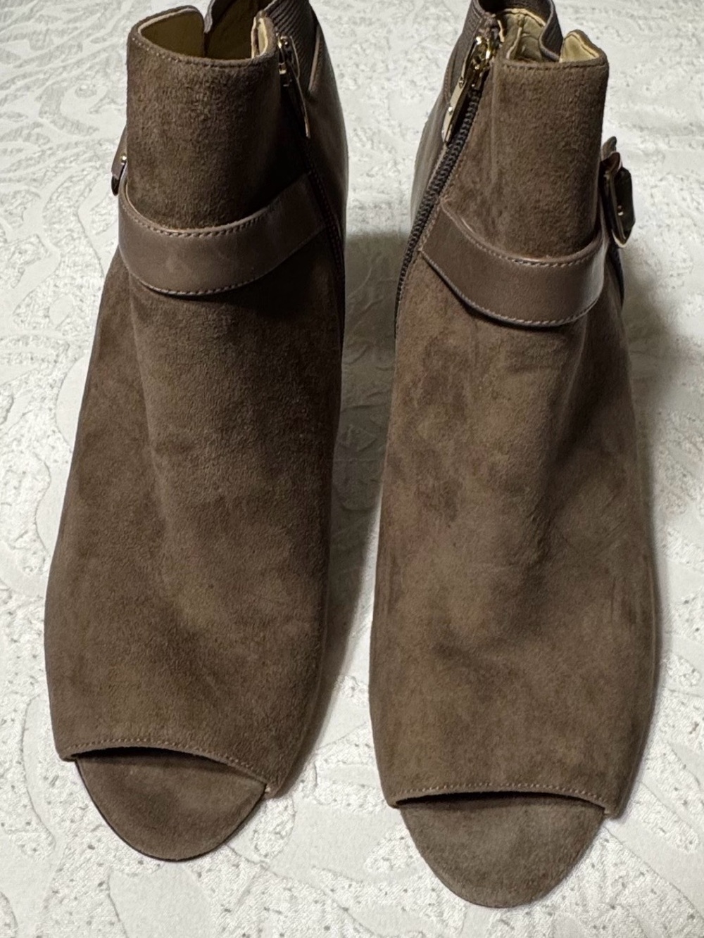 Marc Fisher Brown Suede Peep-Toe Ankle Boots